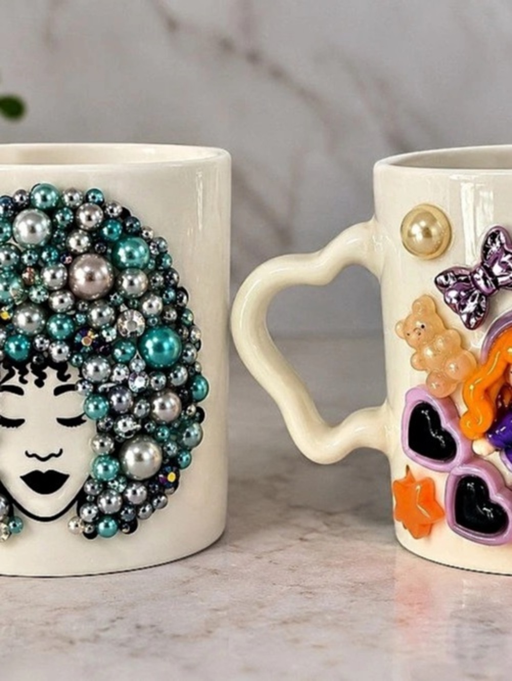 Beaded Face & Charm Mugs in White